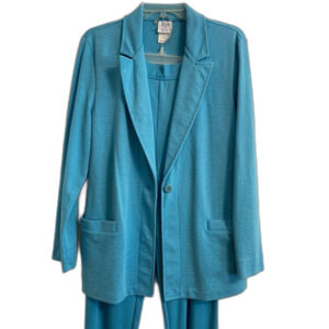 Vintage S Blue Pant Textured Blazer 2 pc Set Secretary Soft Girl Retro b2-15
